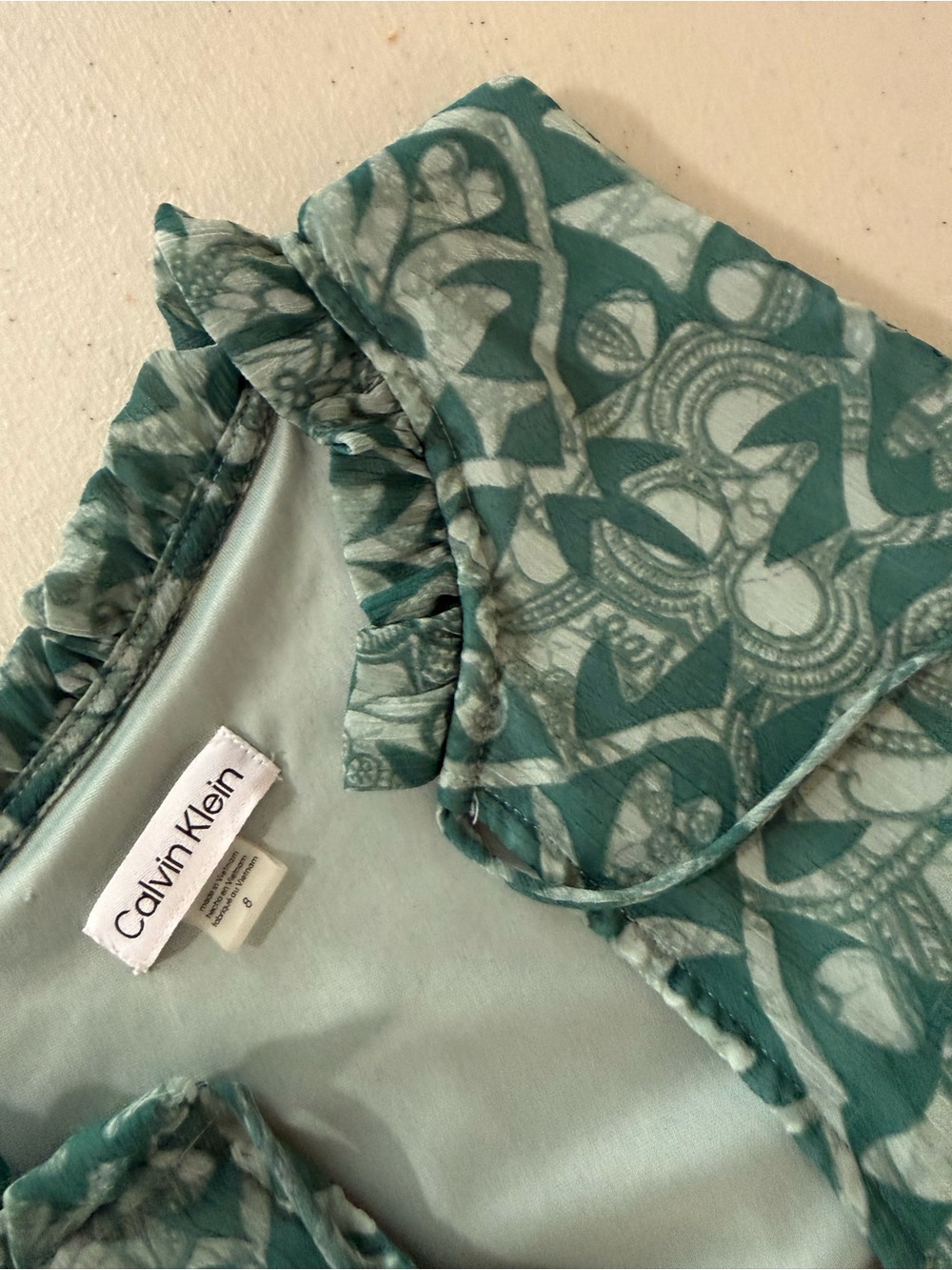 Calvin Klein Teal and White Printed Blouse - Picture 5 of 7